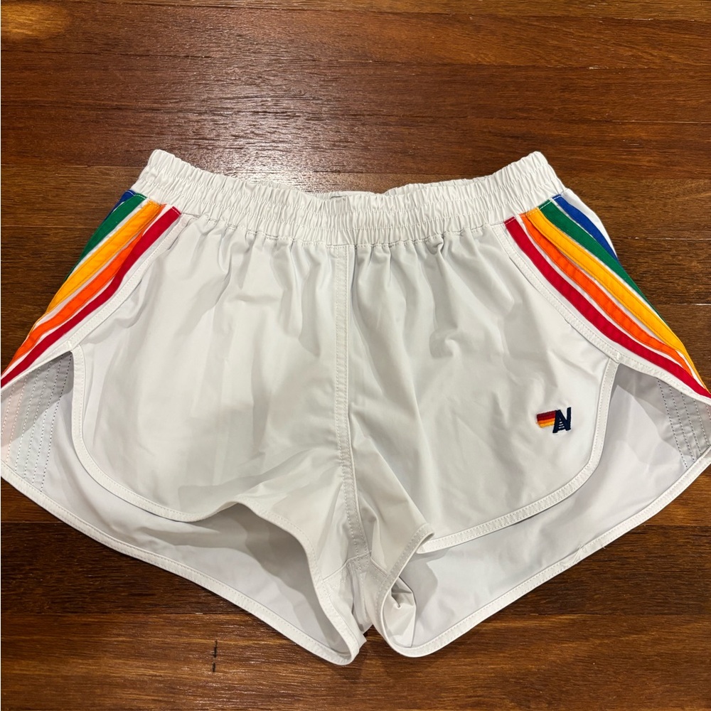 Aviator Nation WOMEN'S 5 STRIPE FLEX BOARD SHORTS - WHITE // RAINBOW